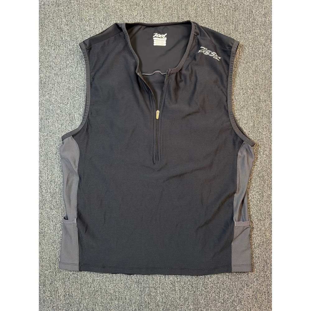 Zoot Mens Sleeveless Triathlon Cycling Jersey Black Grey Mesh Half Zip Large